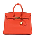 New Hermes Birkin 25 Orange Poppy Togo Gold Hardware