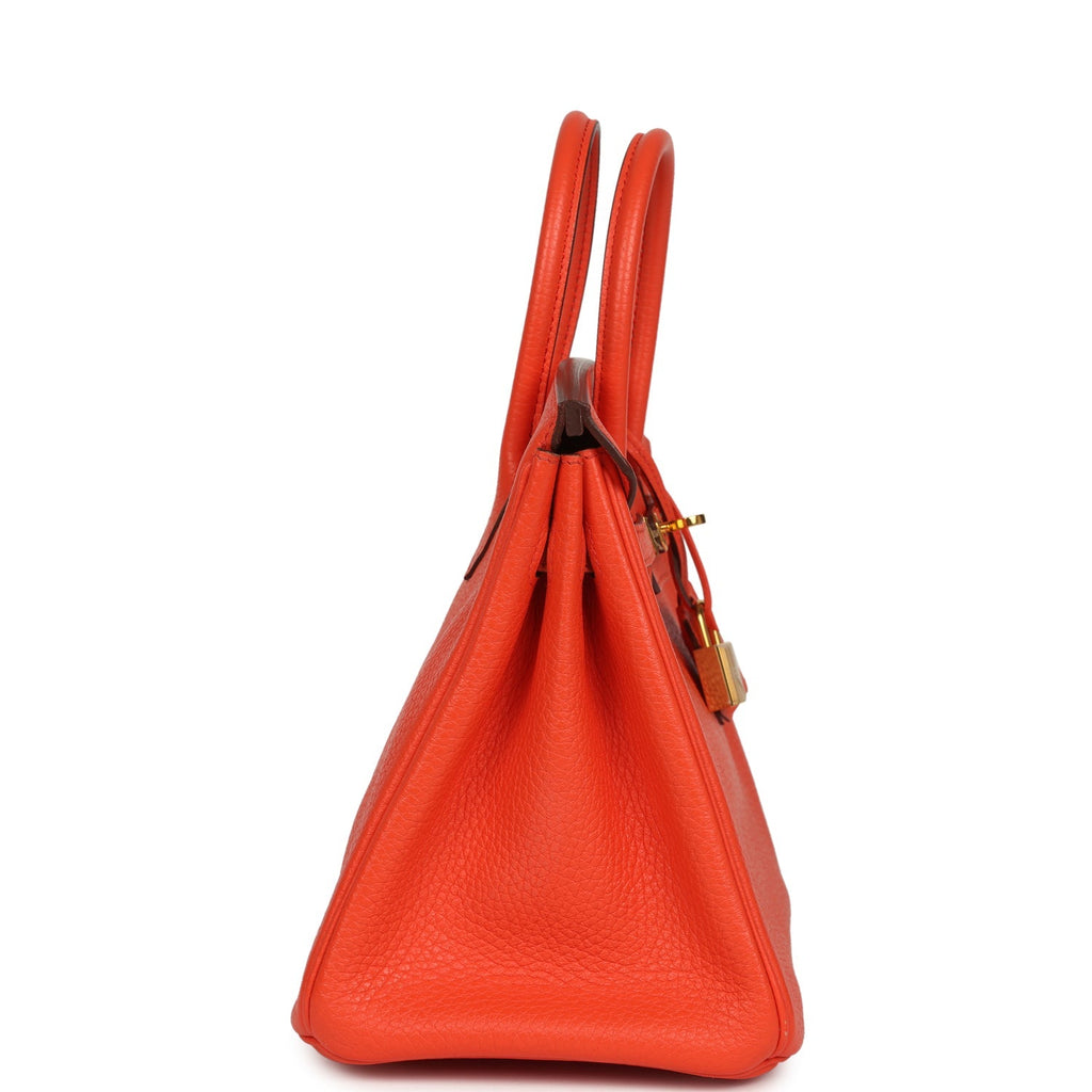 Pre-owned Hermes Birkin 25 Orange Poppy Togo Gold Hardware