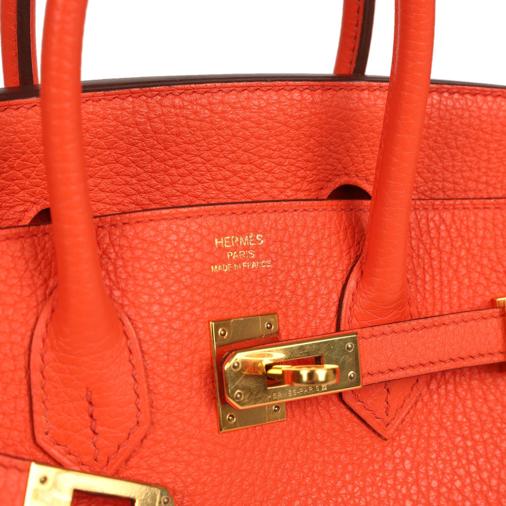 Pre-owned Hermes Birkin 25 Orange Poppy Togo Gold Hardware