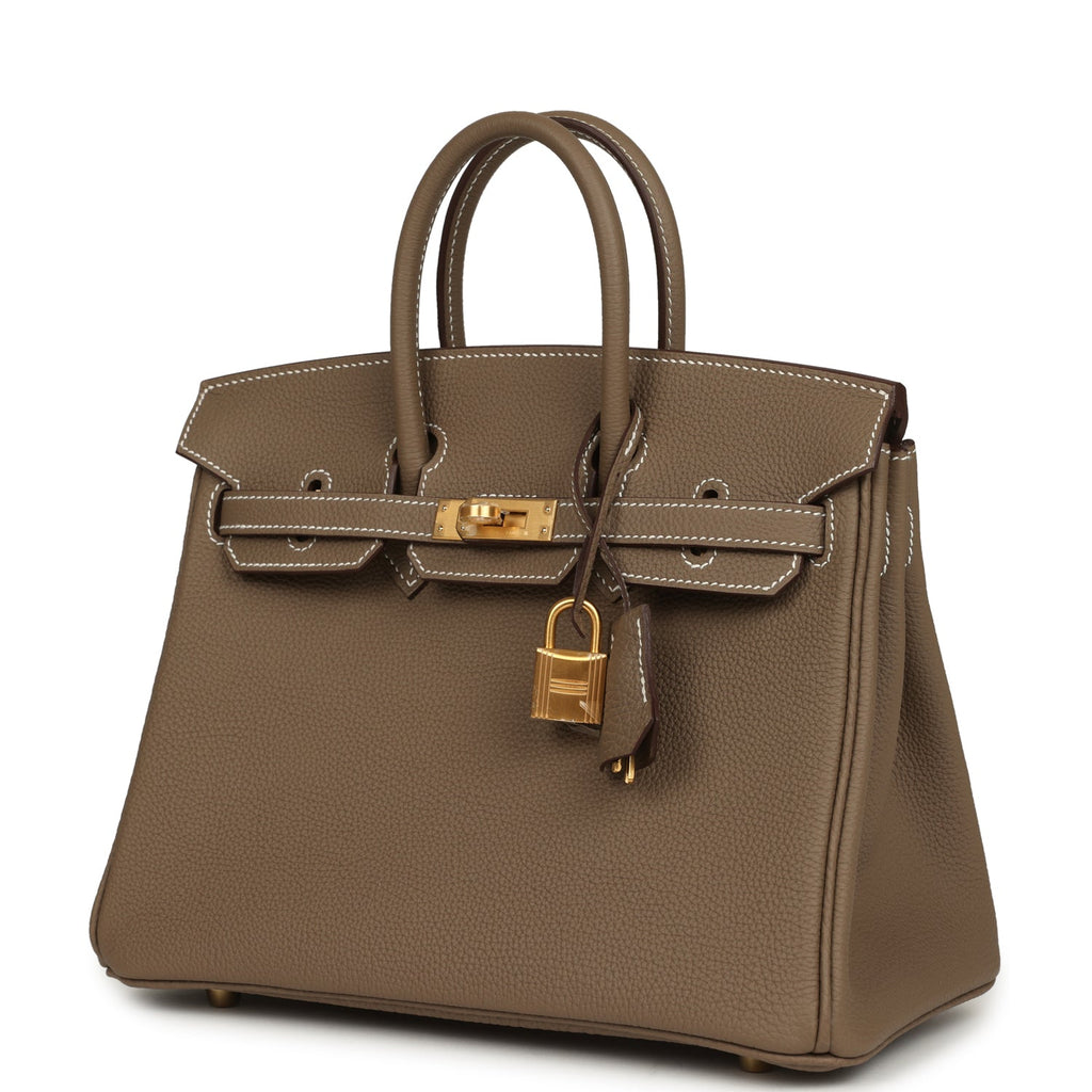 Hermes Birkin 25 Etoupe Togo Brushed Gold Hardware