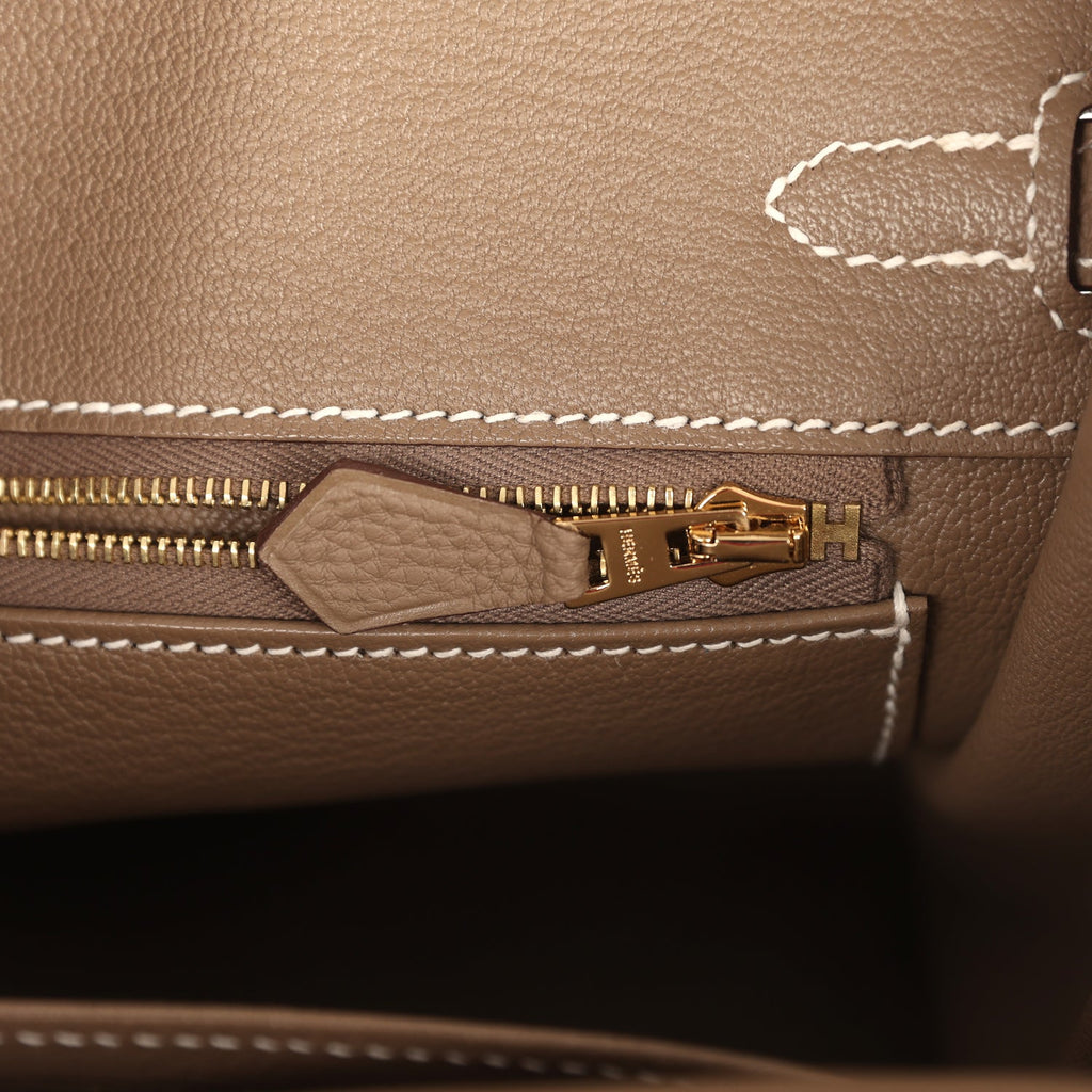 Hermes Birkin 25 Etoupe Togo Brushed Gold Hardware