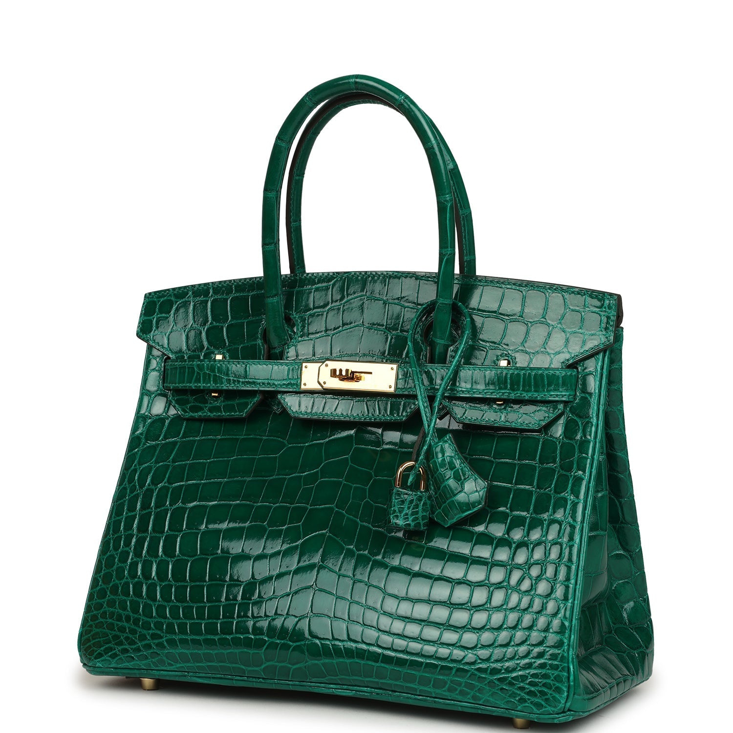 Pre-owned Hermes Birkin 30 Vert Emerald Shiny Niloticus Crocodile Gold Hardware