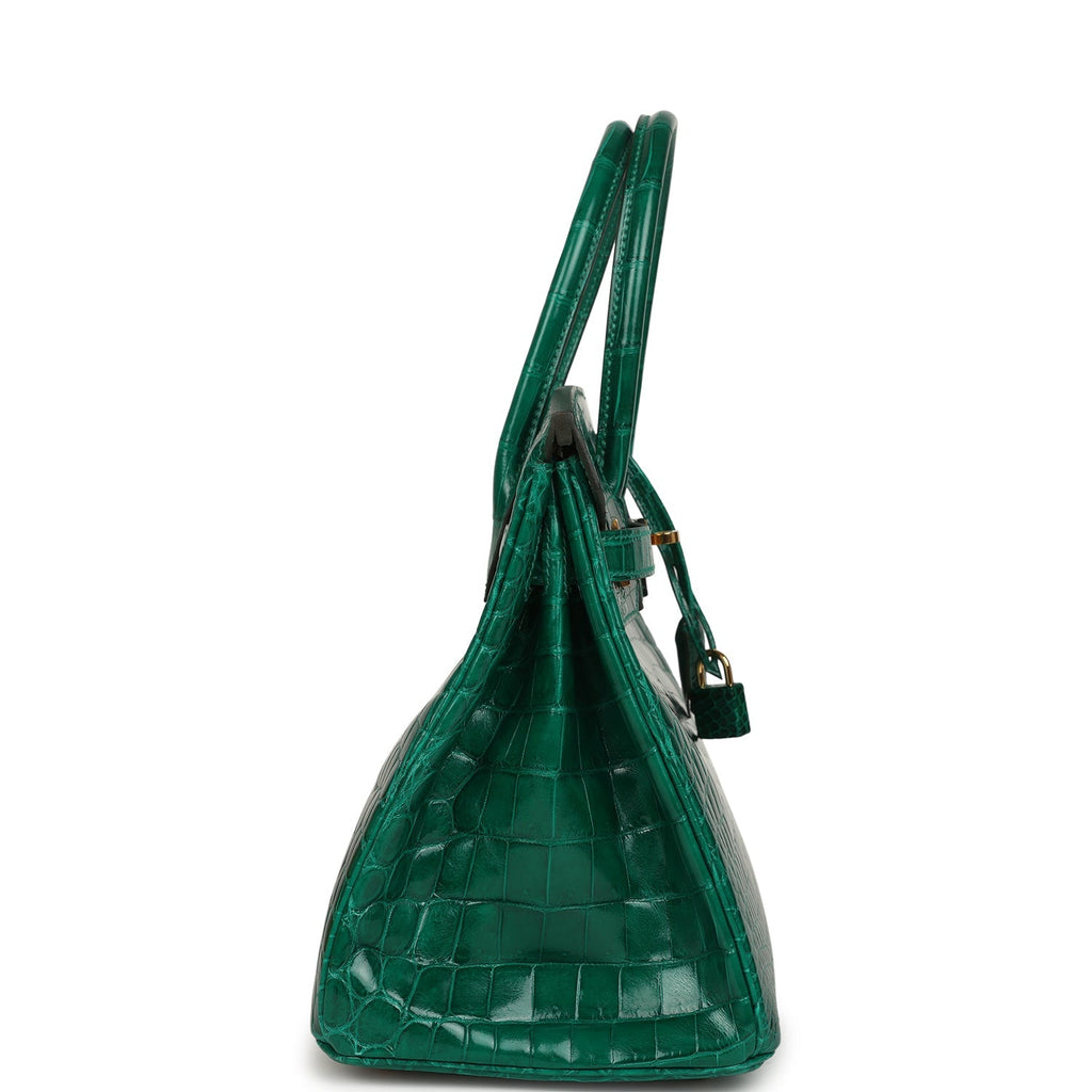 Pre-owned Hermes Birkin 30 Vert Emerald Shiny Niloticus Crocodile Gold Hardware