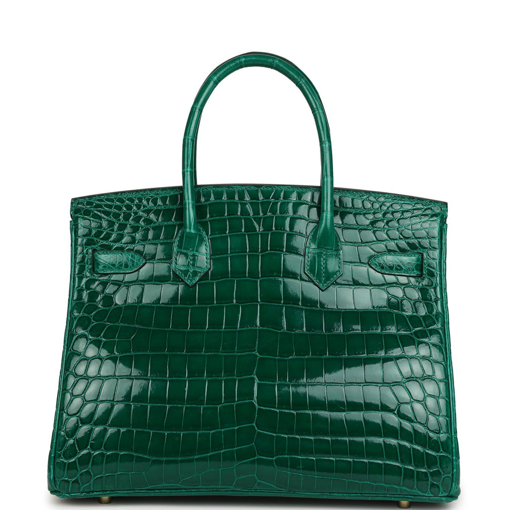 Pre-owned Hermes Birkin 30 Vert Emerald Shiny Niloticus Crocodile Gold Hardware