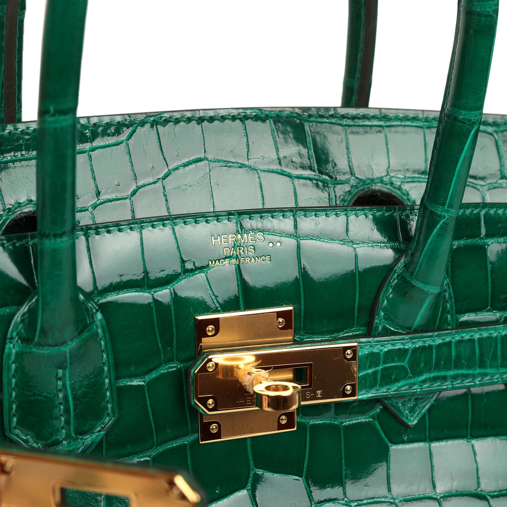 Pre-owned Hermes Birkin 30 Vert Emerald Shiny Niloticus Crocodile Gold Hardware