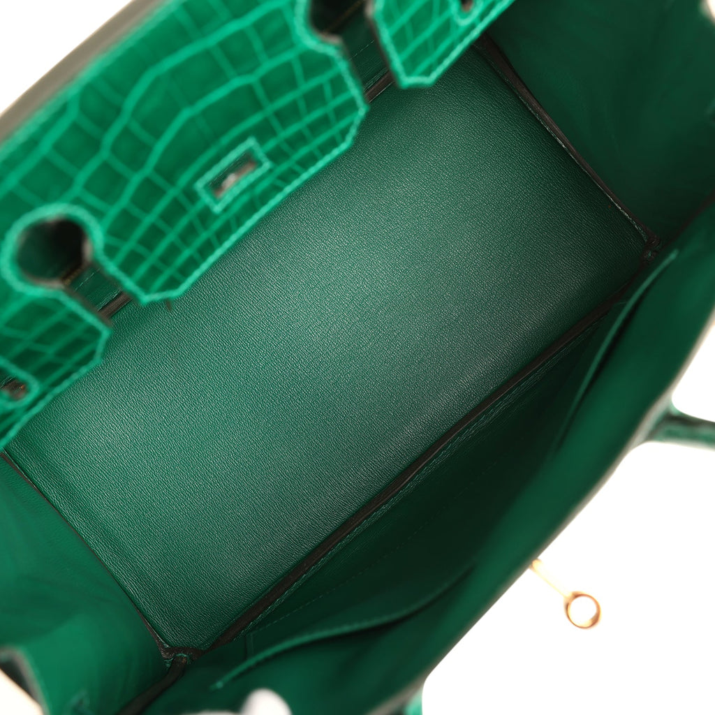 Pre-owned Hermes Birkin 30 Vert Emerald Shiny Niloticus Crocodile Gold Hardware