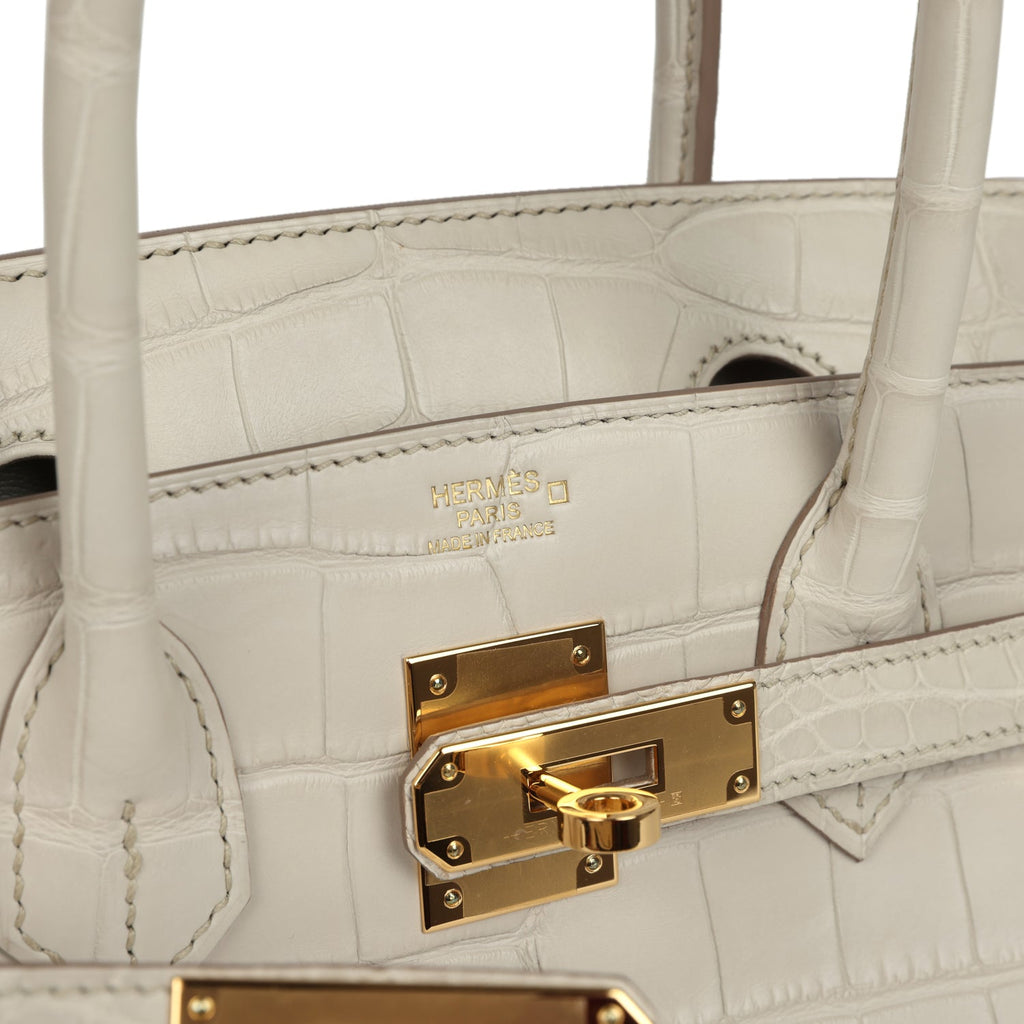 Pre-owned Hermes Birkin 30 Beton Matte Alligator Gold Hardware