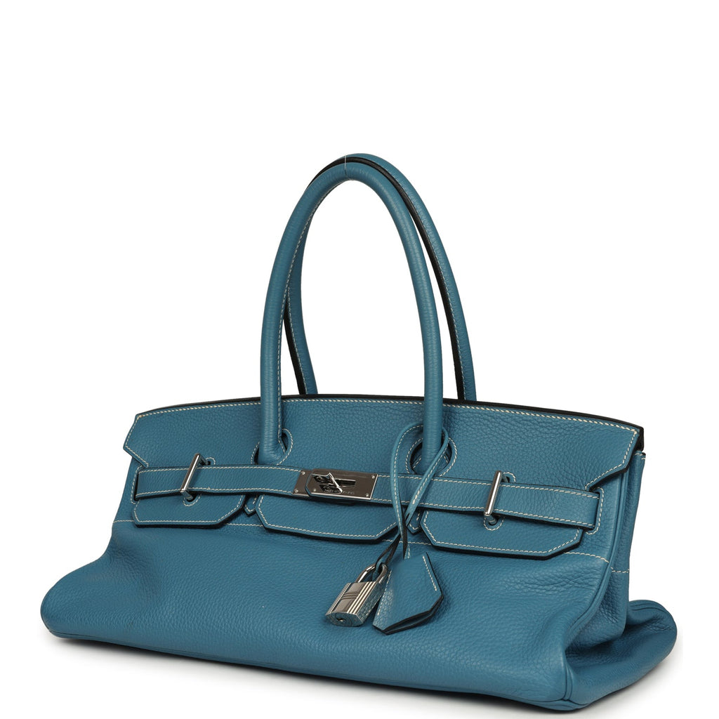 Vintage Hermes Shoulder Birkin 42 JPG Blue Jean Clemence Palladium Hardware