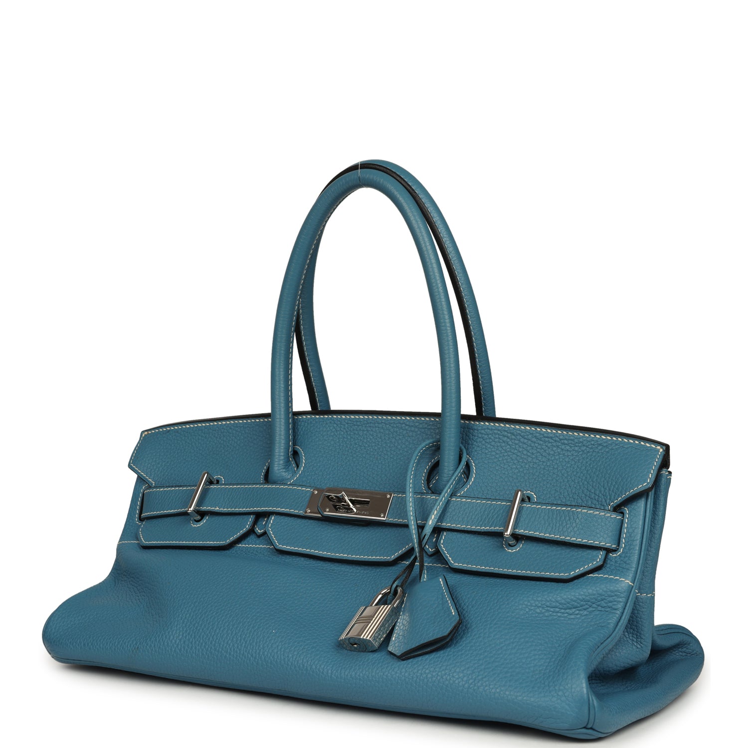 Vintage Hermes Shoulder Birkin 42 JPG Blue Jean Clemence Palladium Hardware