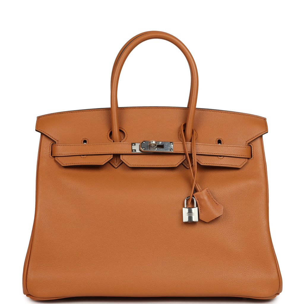 Pre-owned Hermes Birkin 35 "Sea Surf and Fun" Toffee Novillo Palladium Hardware