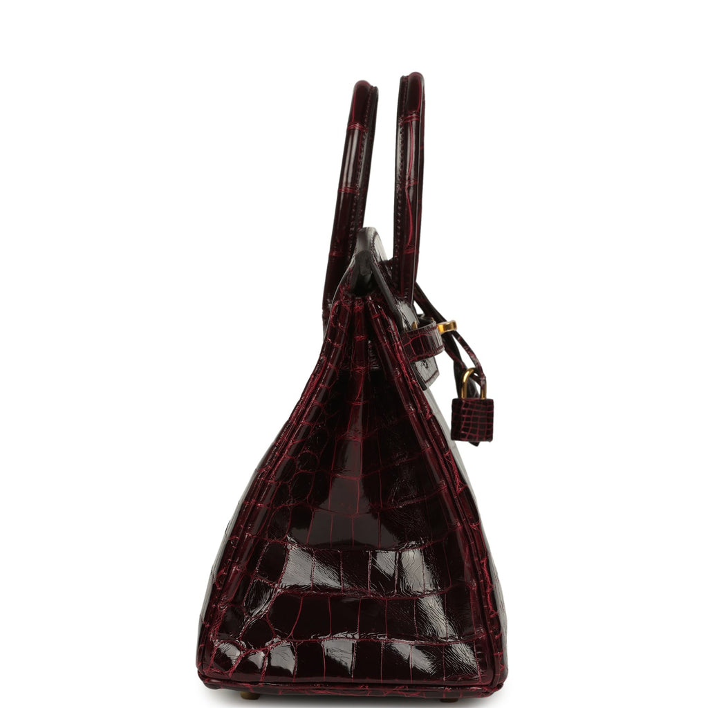 Hermes Birkin 25 Bordeaux Shiny Niloticus Crocodile Gold Hardware