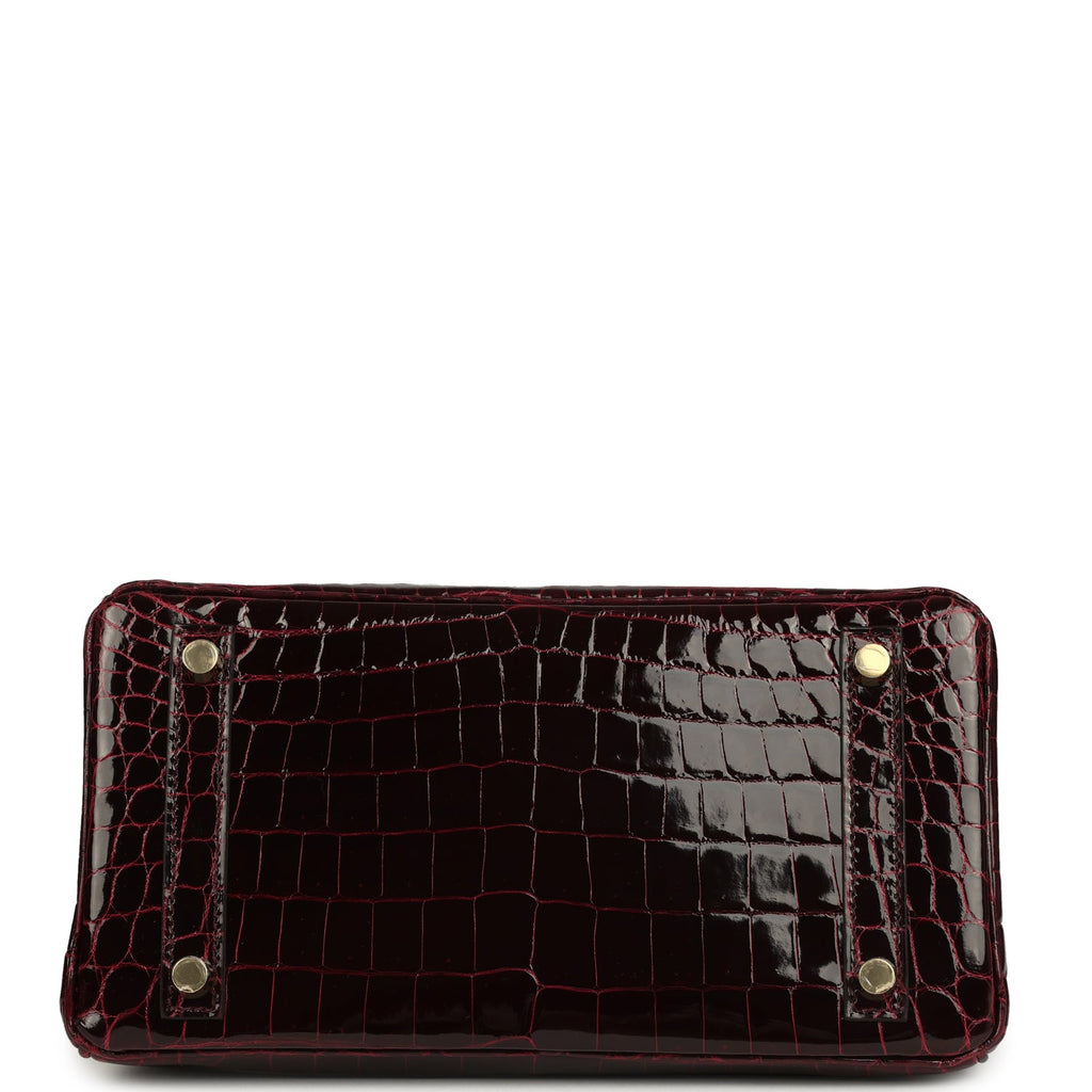 Hermes Birkin 25 Bordeaux Shiny Niloticus Crocodile Gold Hardware