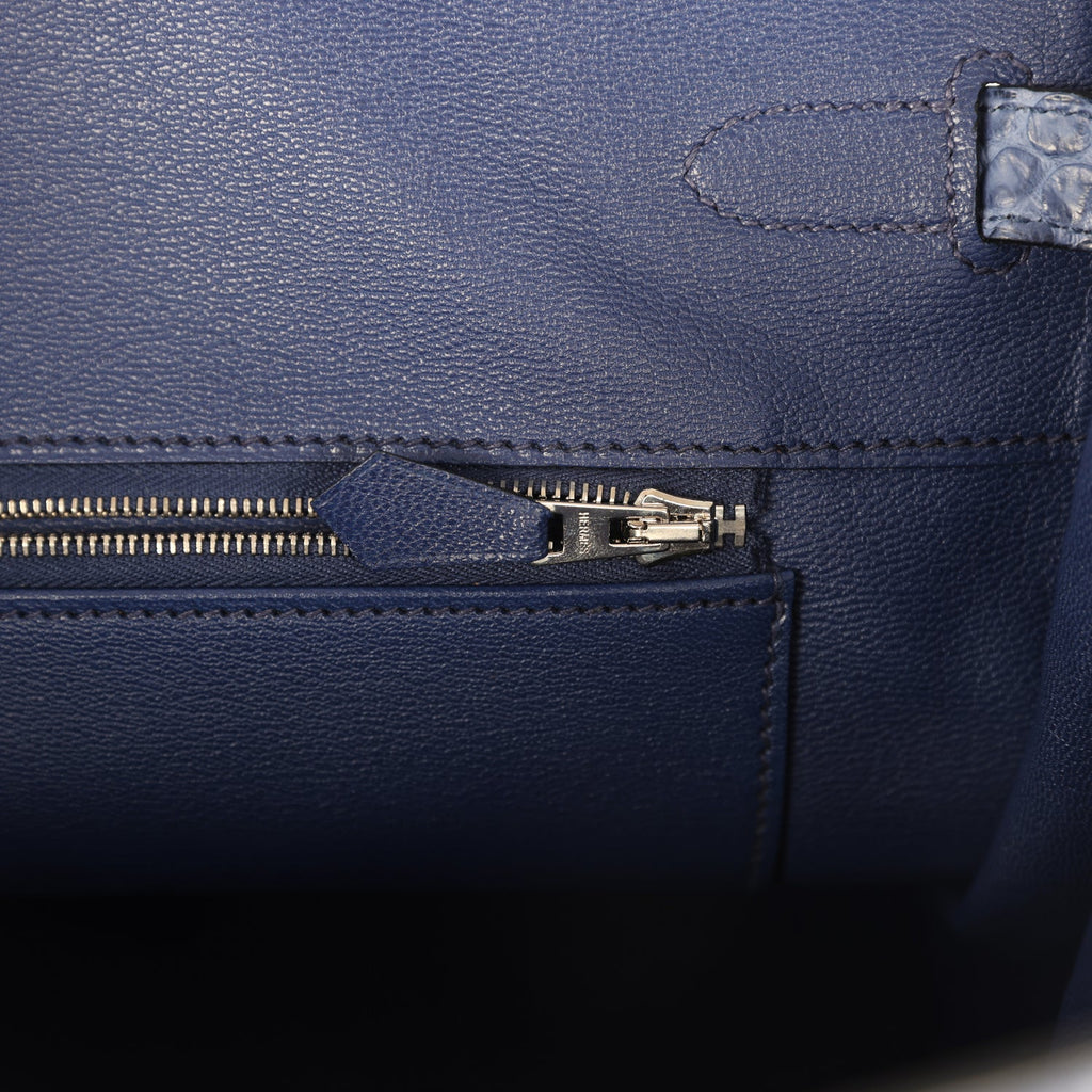 Pre-owned Hermes Birkin 35 Bleu Brighton Matte Porosus Crocodile Palladium Hardware