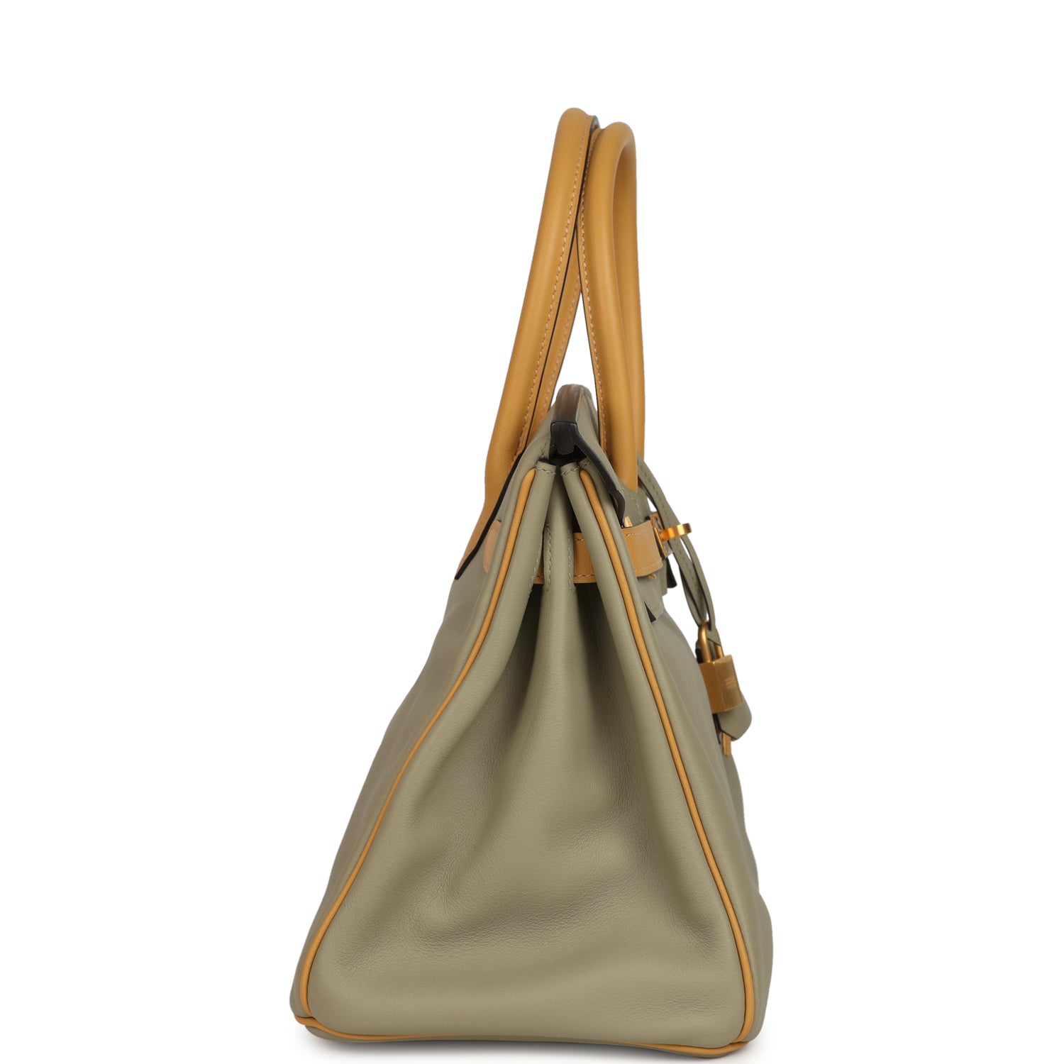 Pre-owned Hermes Special Order (HSS) Birkin 30 Gris Tourterelle and Paille Swift Brushed Gold Hardware
