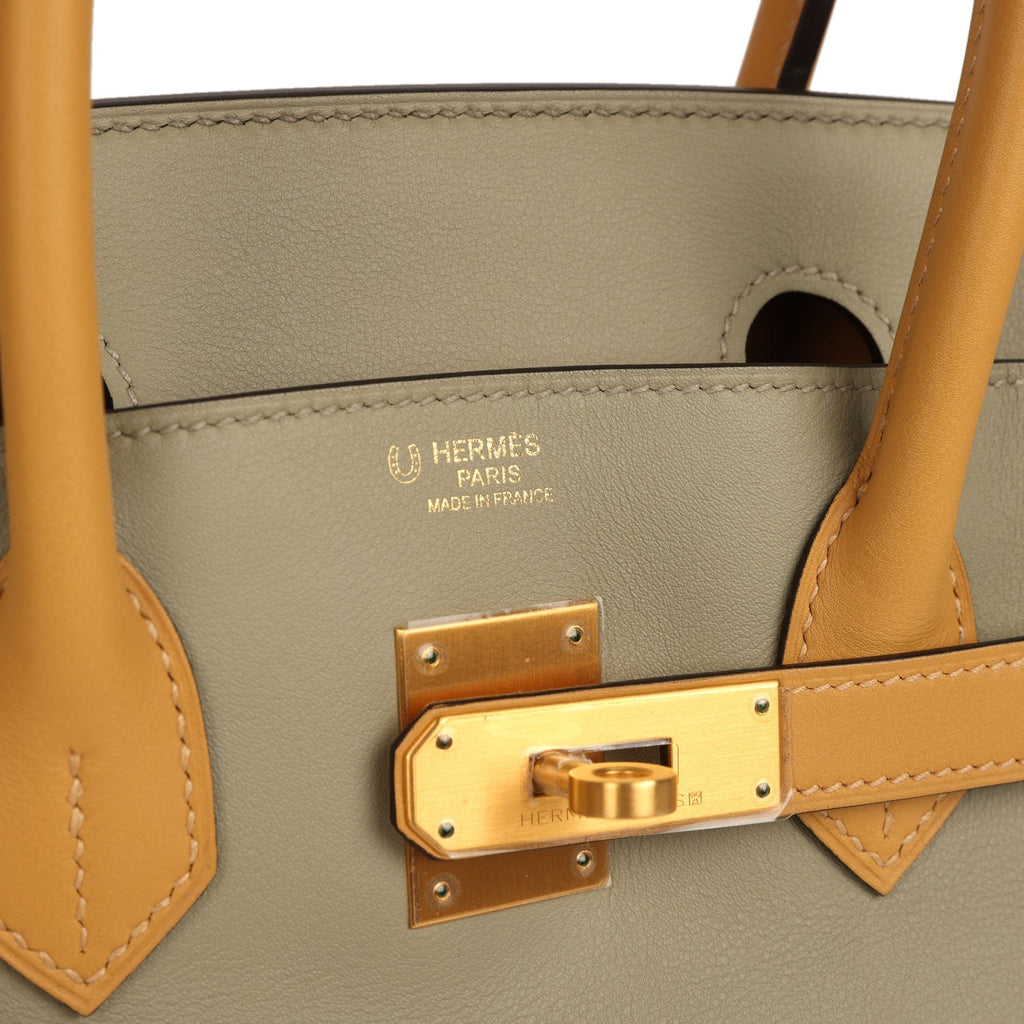 Pre-owned Hermes Special Order (HSS) Birkin 30 Gris Tourterelle and Paille Swift Brushed Gold Hardware