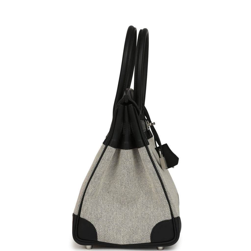 Hermes Birkin 30 Ecru-Black Toile H Canvas and Black Swift Palladium Hardware
