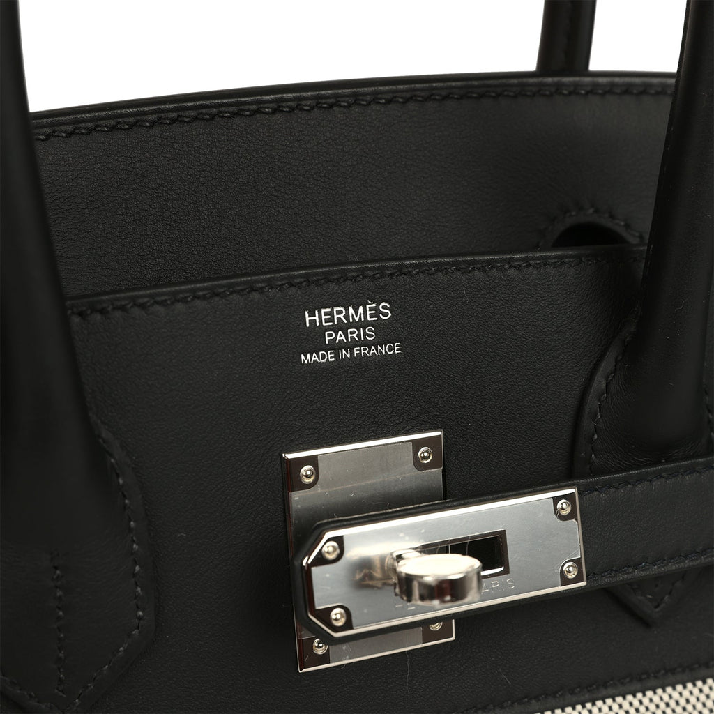 Hermes Birkin 30 Ecru-Black Toile H Canvas and Black Swift Palladium Hardware