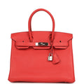 Pre-owned Hermes Birkin 30 Rouge Pivoine Clemence Palladium Hardware