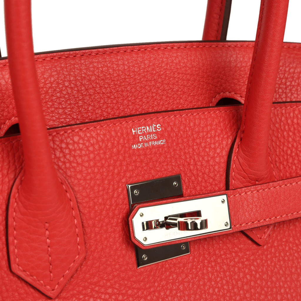 Pre-owned Hermes Birkin 30 Rouge Pivoine Clemence Palladium Hardware