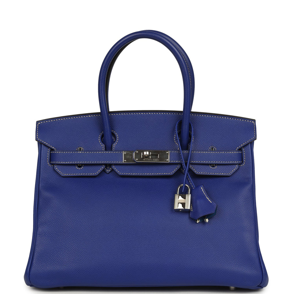 Pre-owned Hermes Birkin 30 Bleu Electric Candy Verso Epsom Palladium Hardware