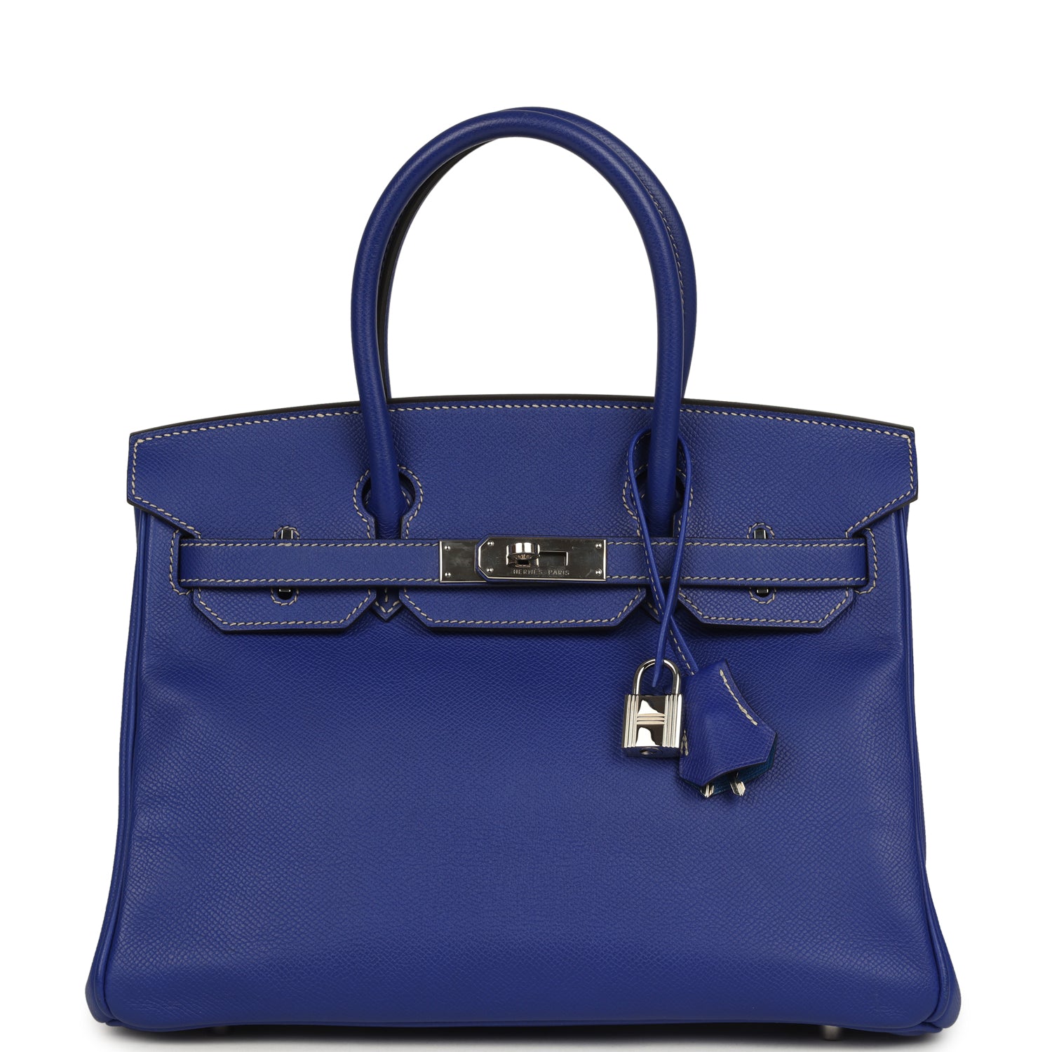 Pre-owned Hermes Birkin 30 Bleu Electric Candy Verso Epsom Palladium Hardware