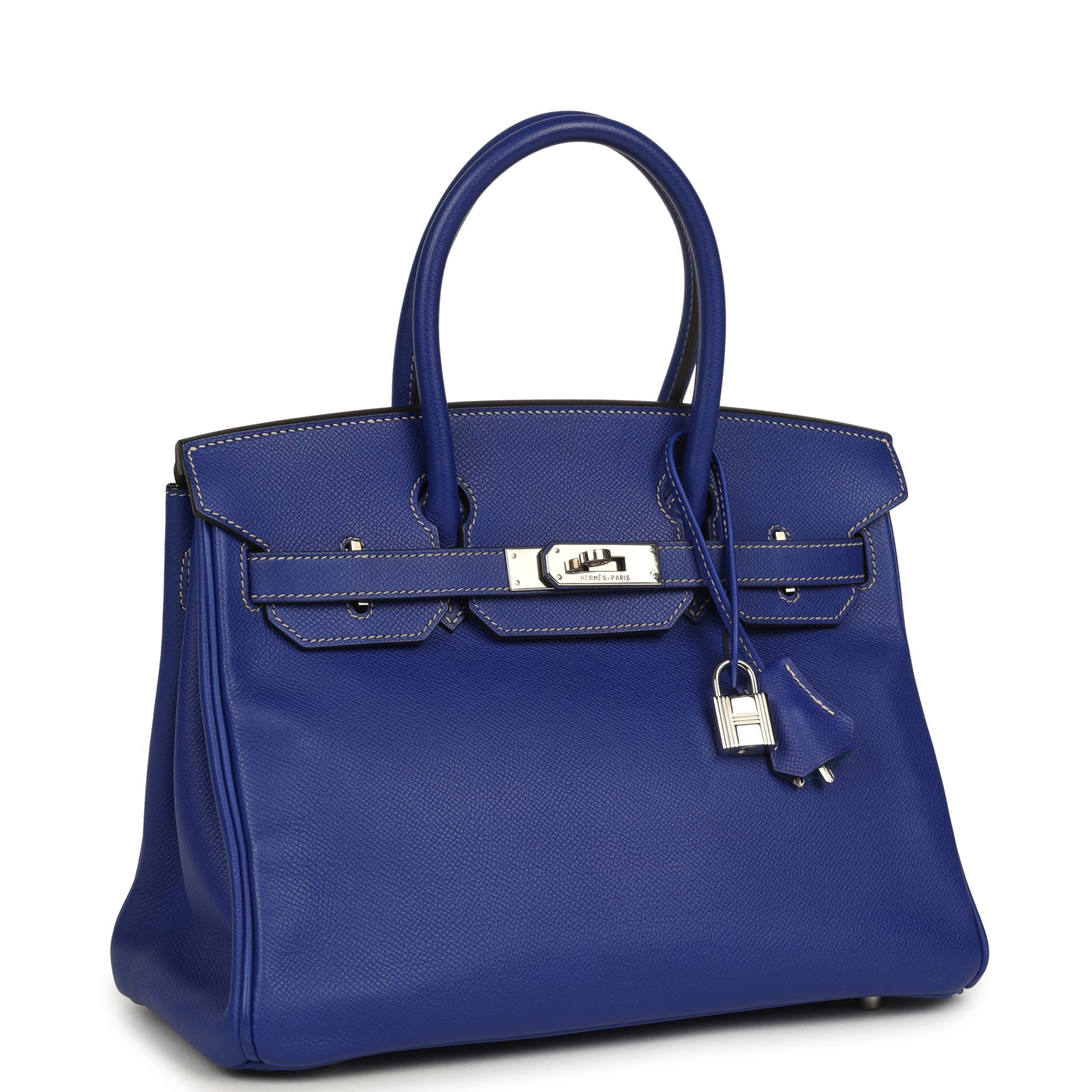 Pre-owned Hermes Birkin 30 Bleu Electric Candy Verso Epsom Palladium Hardware