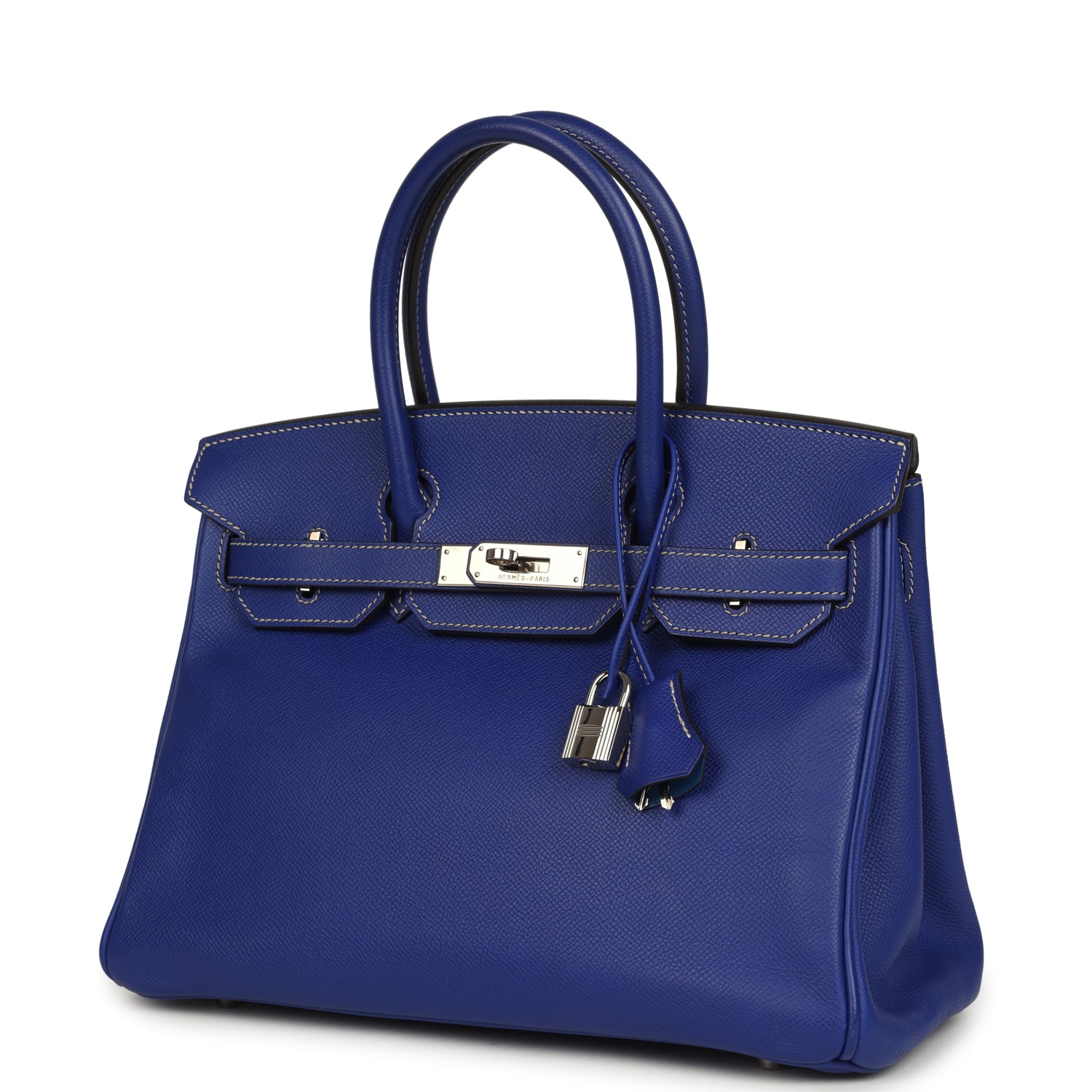 Pre-owned Hermes Birkin 30 Bleu Electric Candy Verso Epsom Palladium Hardware