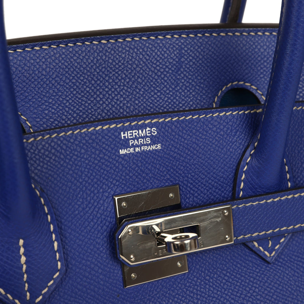 Pre-owned Hermes Birkin 30 Bleu Electric Candy Verso Epsom Palladium Hardware