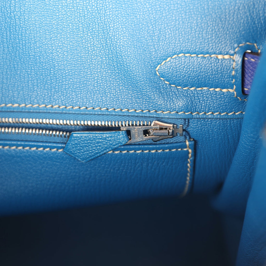 Pre-owned Hermes Birkin 30 Bleu Electric Candy Verso Epsom Palladium Hardware