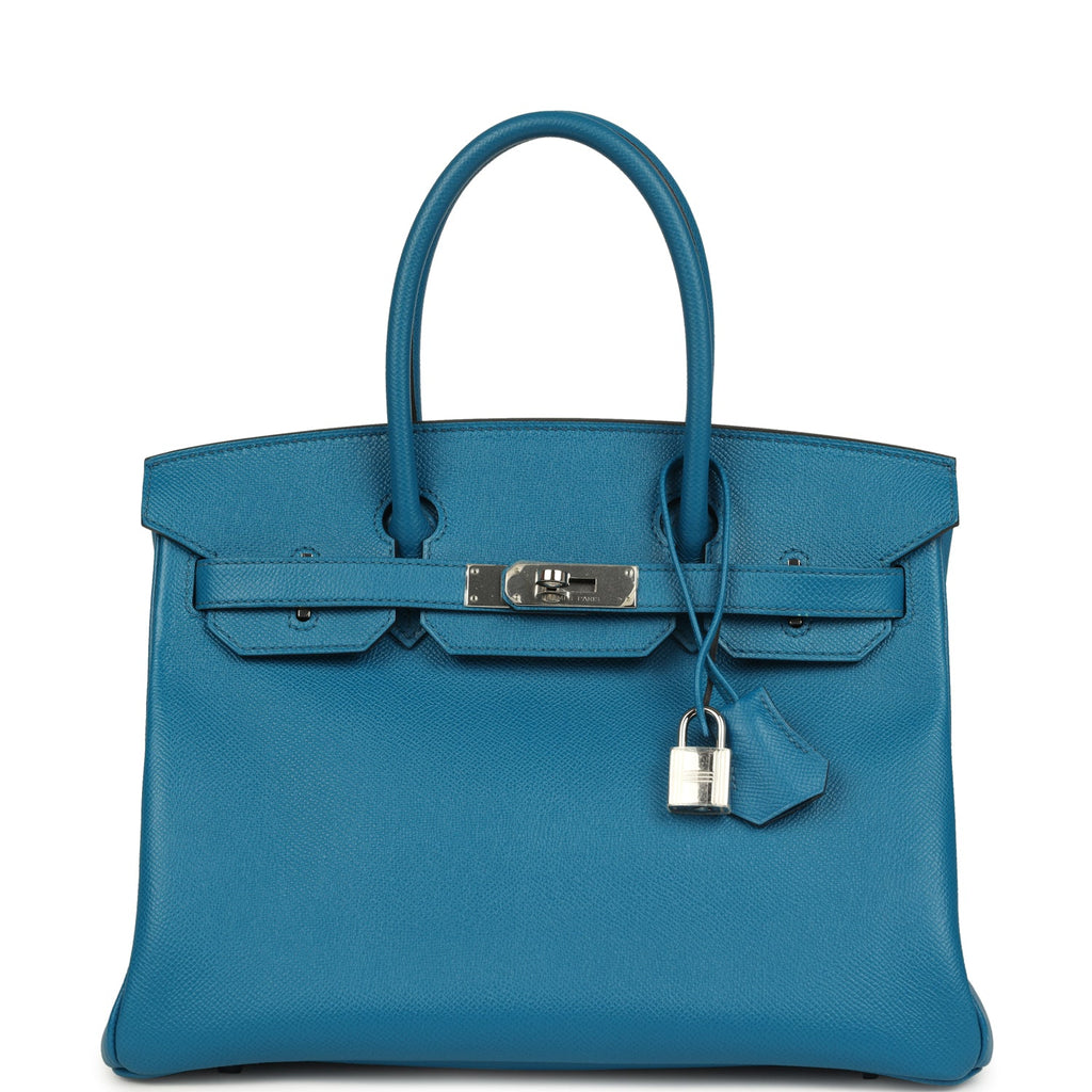 Pre-owned Hermes Birkin 30 Bleu Izmir Epsom Palladium Hardware