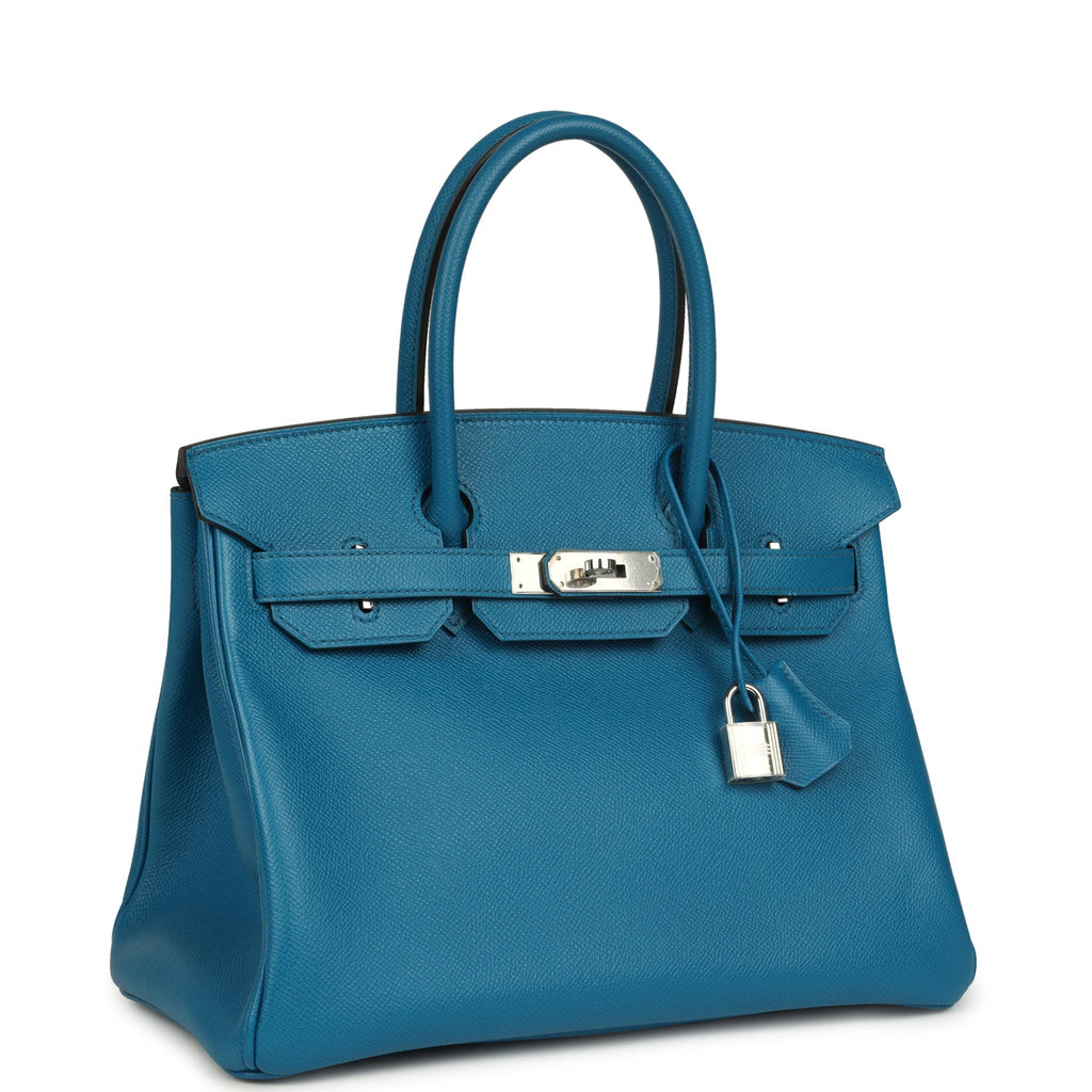 Pre-owned Hermes Birkin 30 Bleu Izmir Epsom Palladium Hardware