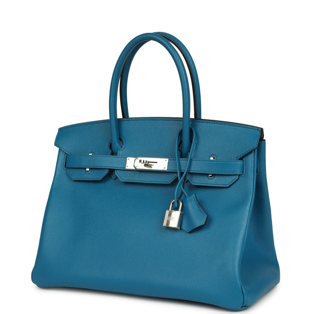 Pre-owned Hermes Birkin 30 Bleu Izmir Epsom Palladium Hardware