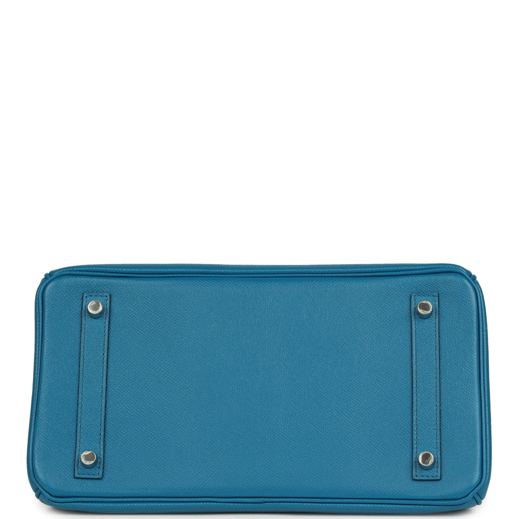 Pre-owned Hermes Birkin 30 Bleu Izmir Epsom Palladium Hardware