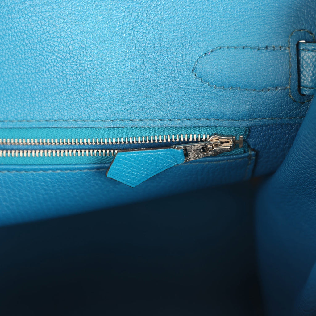Pre-owned Hermes Birkin 30 Bleu Izmir Epsom Palladium Hardware