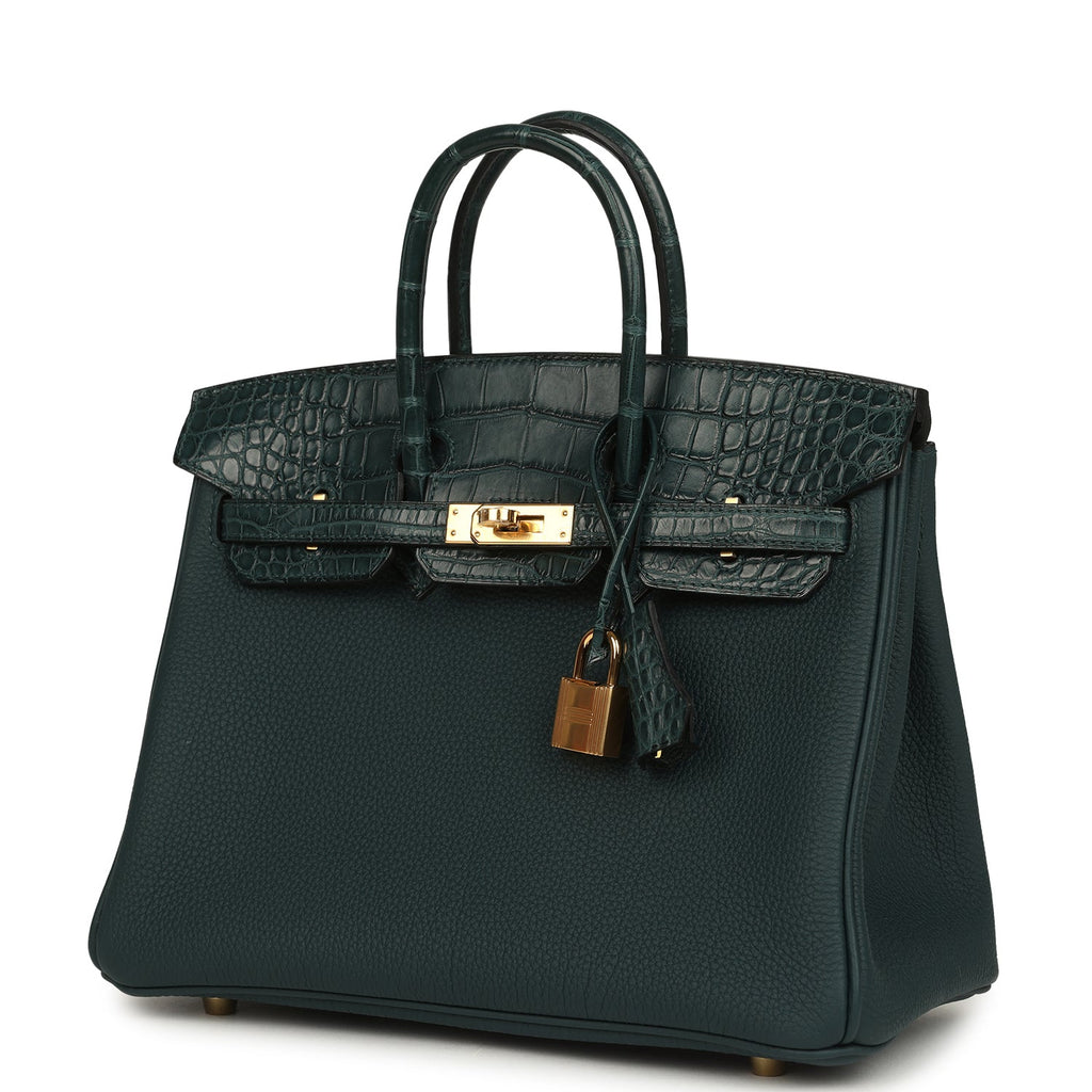 Hermes Birkin 25 Vert Cypress Togo and Matte Alligator Touch Gold Hardware