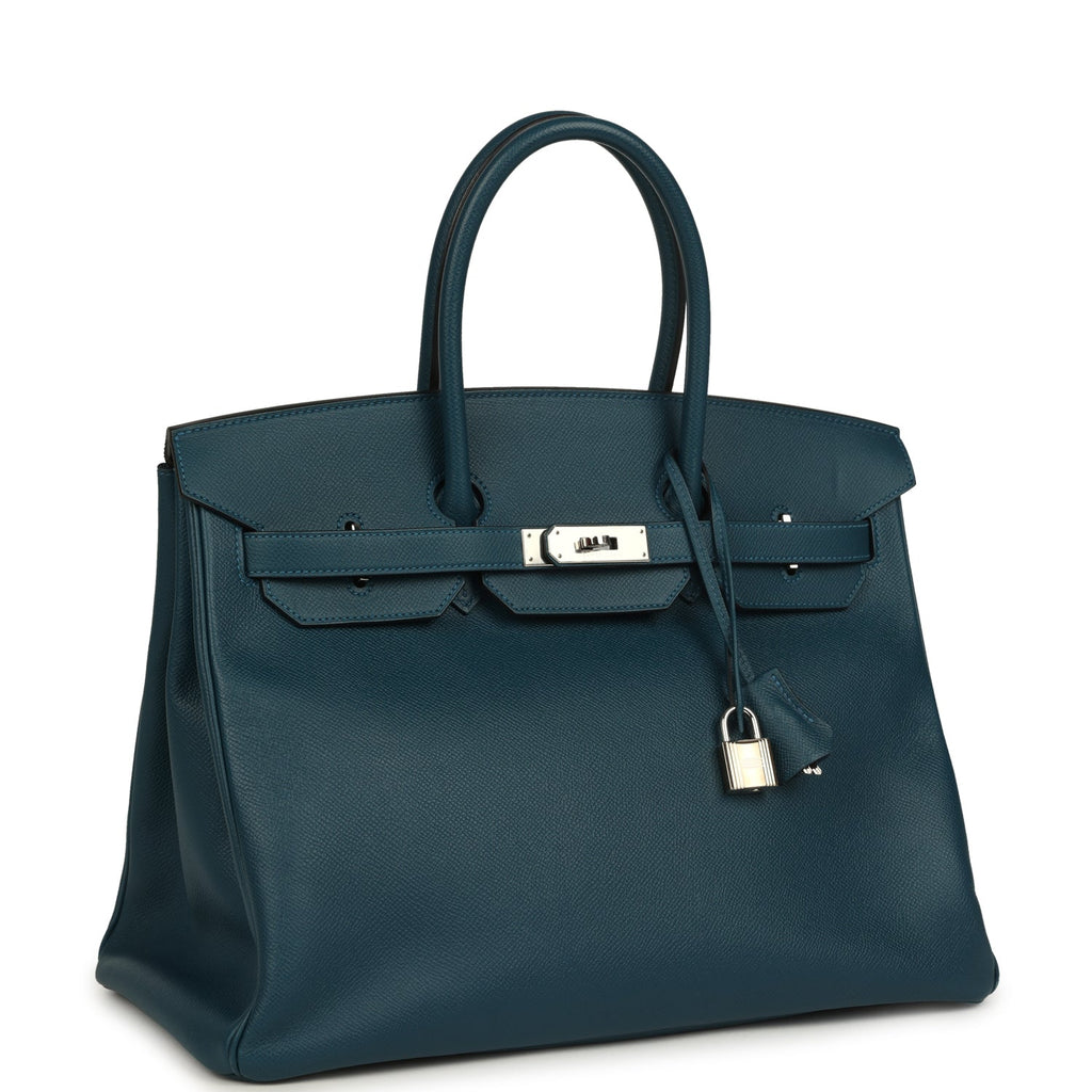 Pre-owned Hermes Birkin 35 Colvert Epsom Palladium Hardware