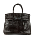 Pre-owned Hermes Birkin 30 Graphite Shiny Porosus Crocodile Palladium Hardware