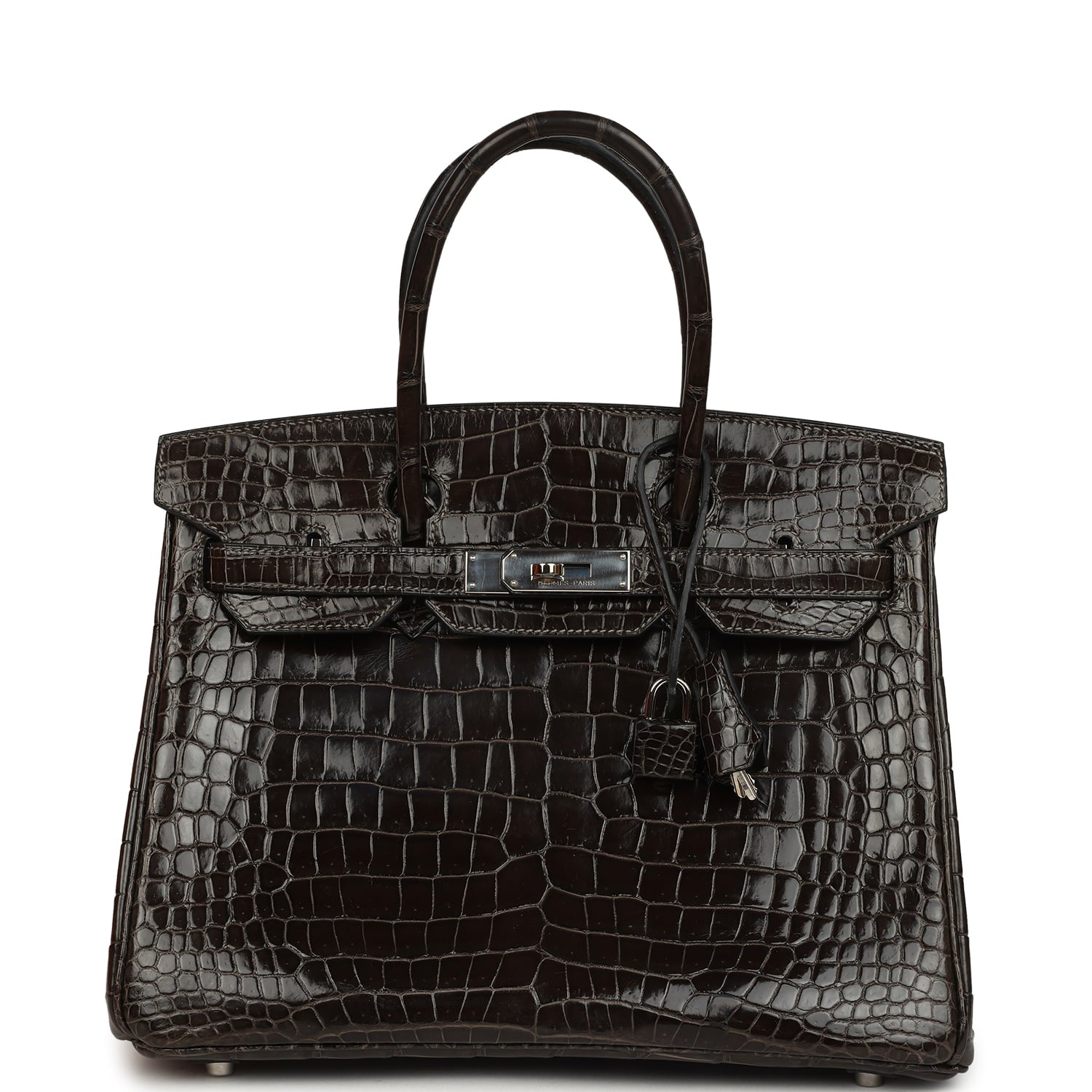 Pre-owned Hermes Birkin 30 Graphite Shiny Porosus Crocodile Palladium Hardware