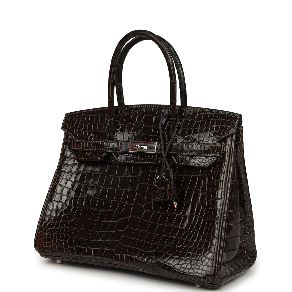 Pre-owned Hermes Birkin 30 Graphite Shiny Porosus Crocodile Palladium Hardware