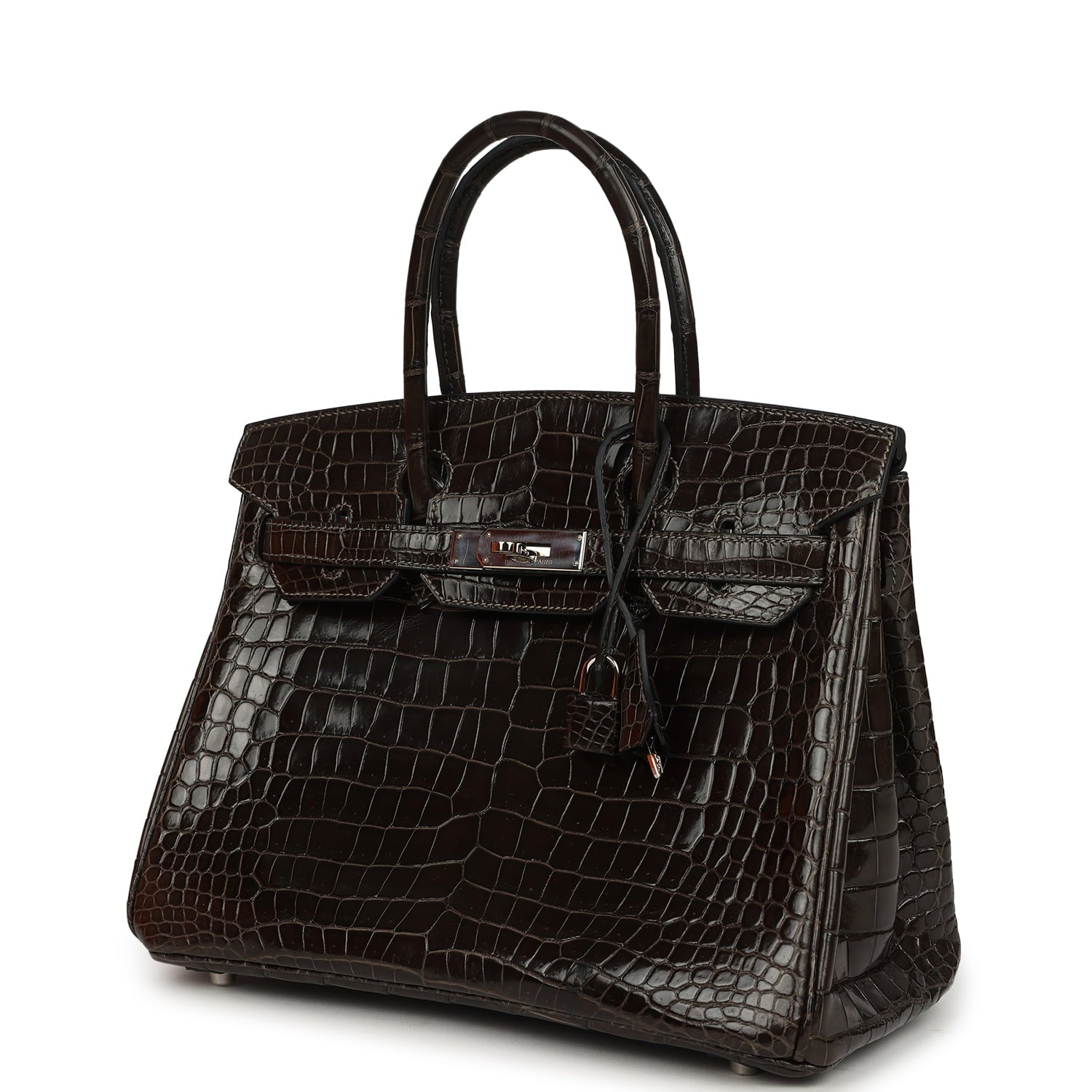Pre-owned Hermes Birkin 30 Graphite Shiny Porosus Crocodile Palladium Hardware