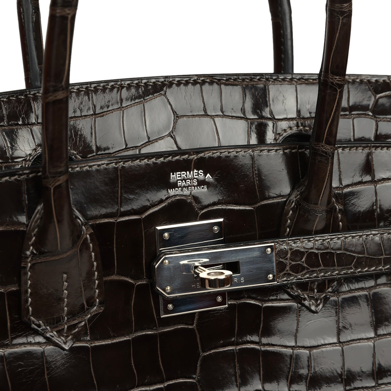 Pre-owned Hermes Birkin 30 Graphite Shiny Porosus Crocodile Palladium Hardware