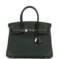 Pre-owned Hermes Birkin Ghillies 30 Vert Fonce Clemence and Vert Anglais Evercolor Palladium Hardware