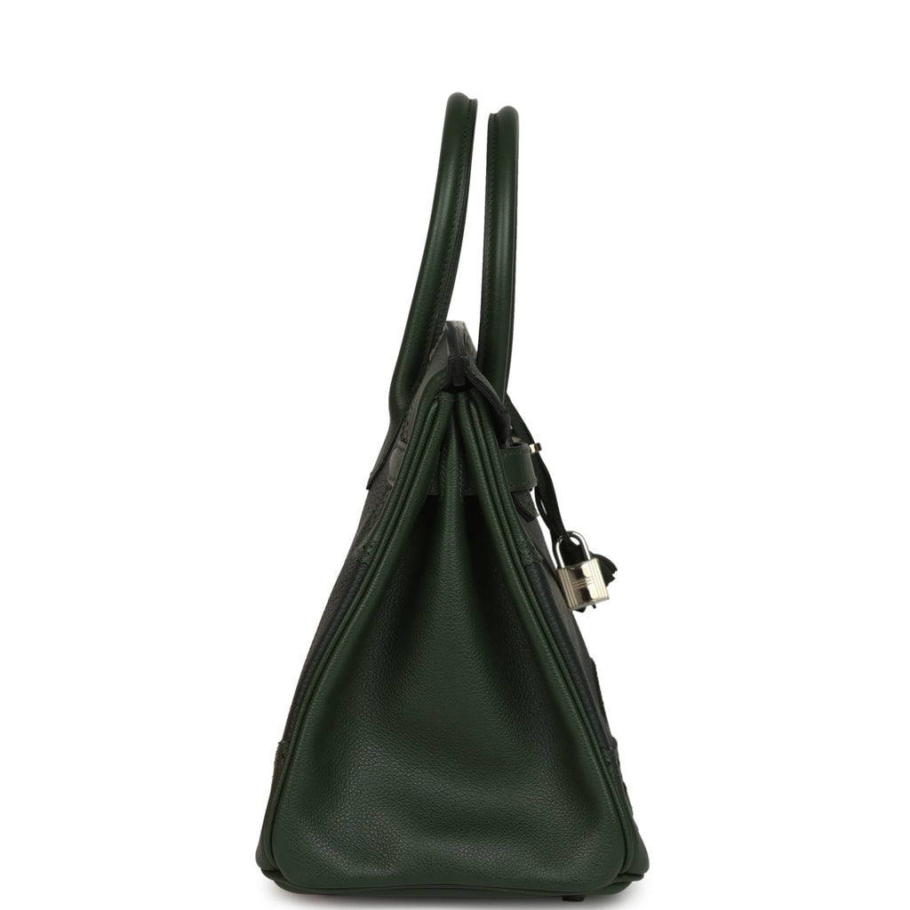 Pre-owned Hermes Birkin Ghillies 30 Vert Fonce Clemence and Vert Anglais Evercolor Palladium Hardware