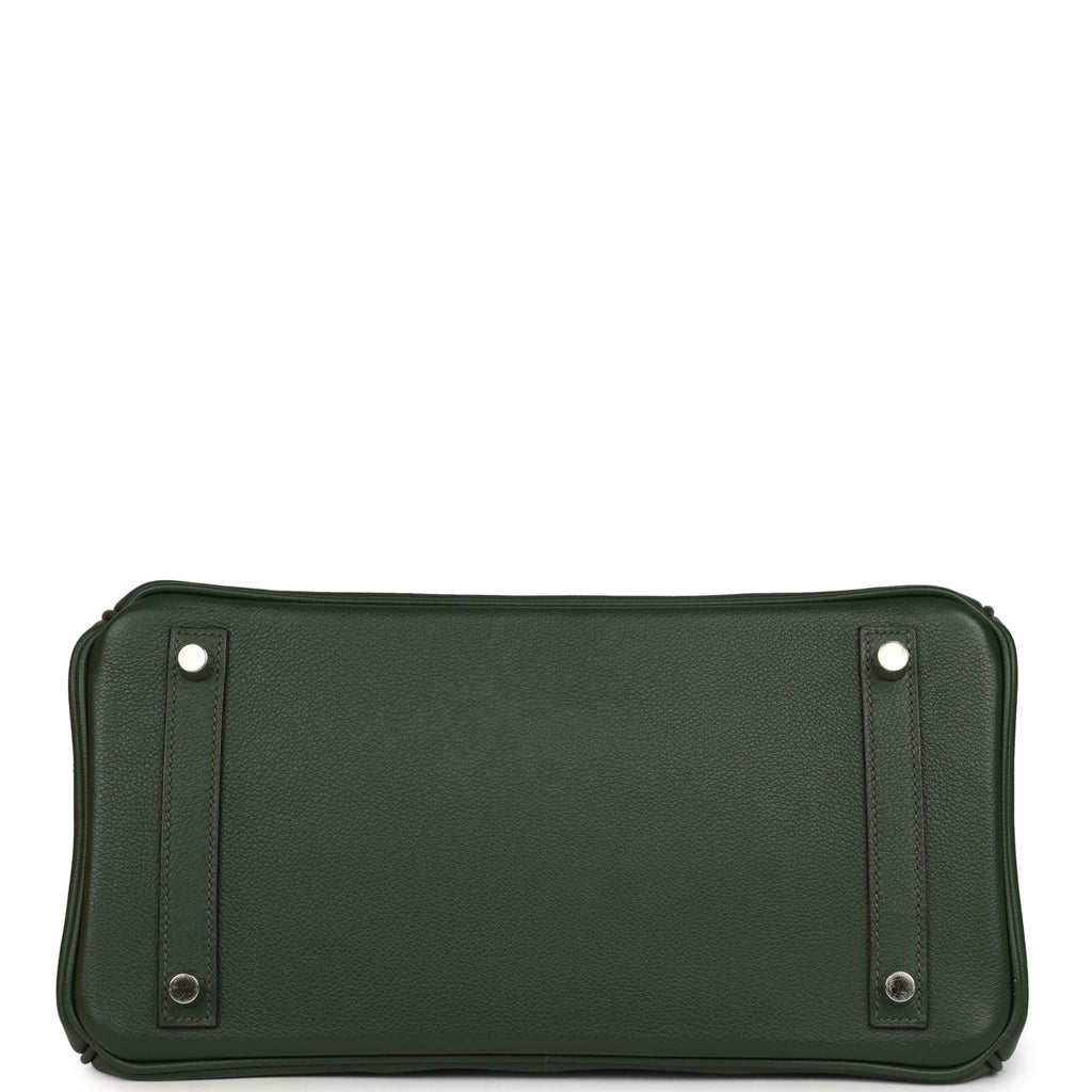 Pre-owned Hermes Birkin Ghillies 30 Vert Fonce Clemence and Vert Anglais Evercolor Palladium Hardware