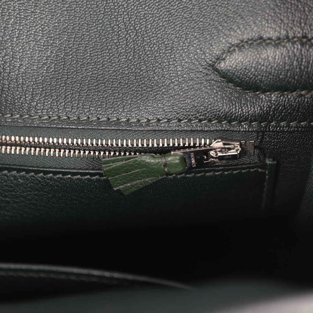 Pre-owned Hermes Birkin Ghillies 30 Vert Fonce Clemence and Vert Anglais Evercolor Palladium Hardware