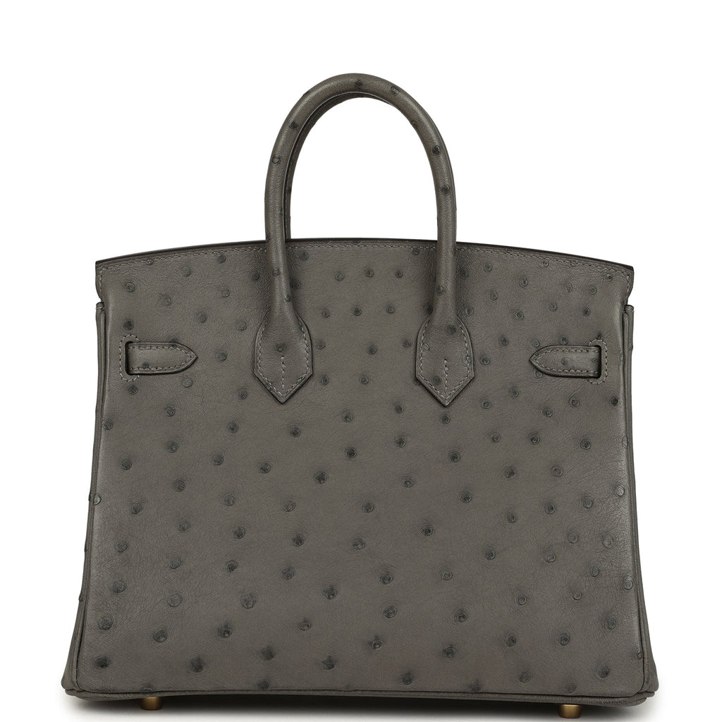 Pre-owned Hermes Birkin 25 Gris Meyer Ostrich Gold Hardware