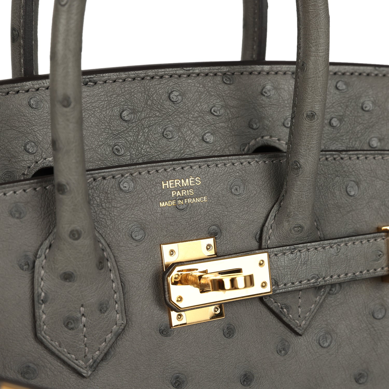 Pre-owned Hermes Birkin 25 Gris Meyer Ostrich Gold Hardware