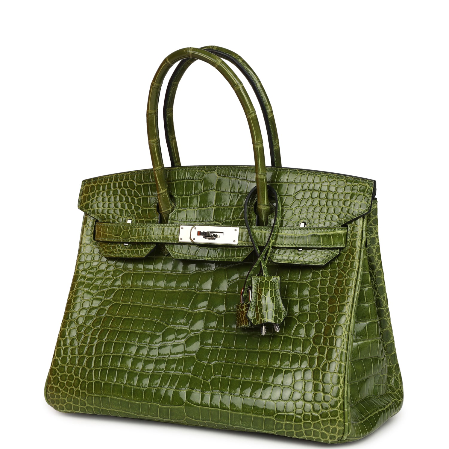 Pre-owned Hermes Birkin 30 Vert Pelouse Shiny Porosus Crocodile Palladium Hardware