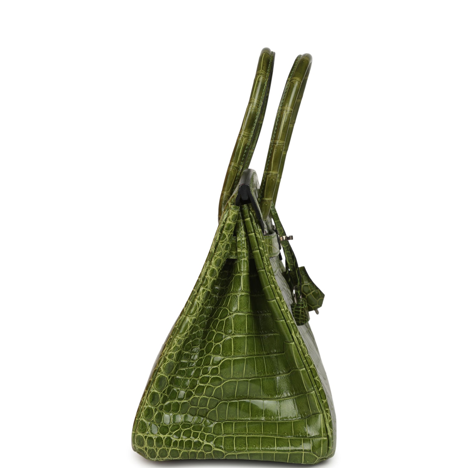 Pre-owned Hermes Birkin 30 Vert Pelouse Shiny Porosus Crocodile Palladium Hardware