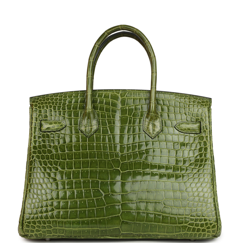 Pre-owned Hermes Birkin 30 Vert Pelouse Shiny Porosus Crocodile Palladium Hardware